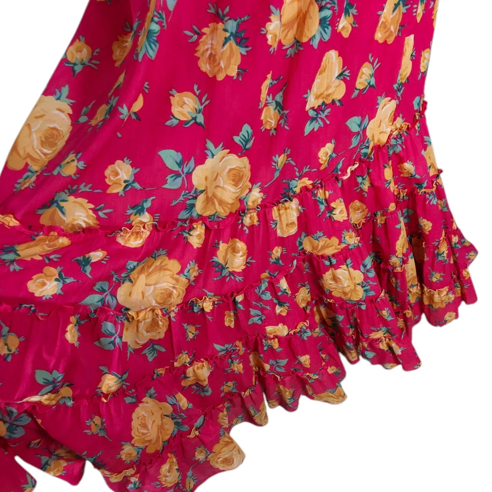NEW Betsey Johnson Reddish Pink Color with Yellow Rose Print Maxi Dress size L - Picture 10 of 14